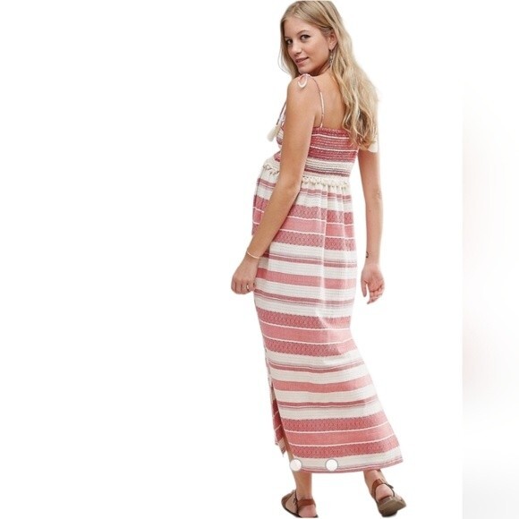 ASOS Maternity Stripe Red Cream Coastal Cowgirl Smocked Boho Maxi Dress 10 - Picture 4 of 6